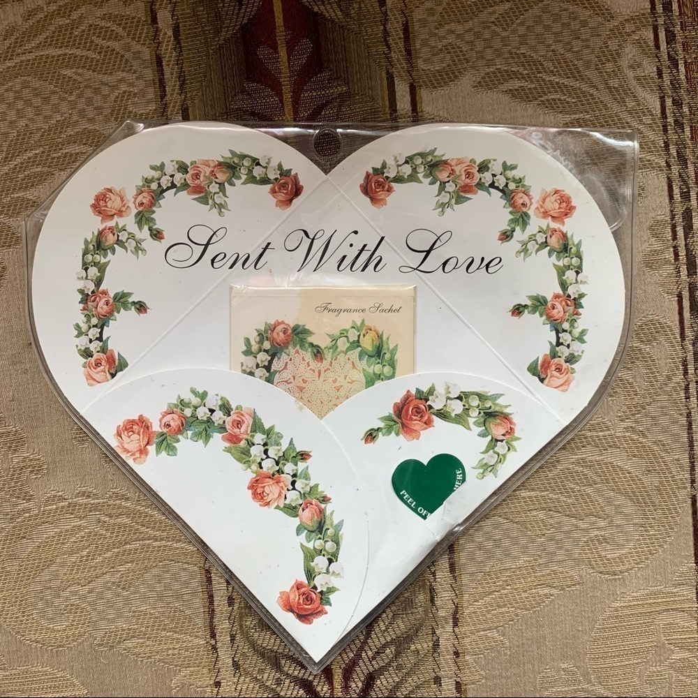 Vintage sent with love heart potpourri greeting card New